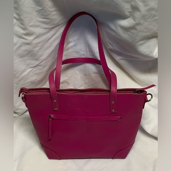 Denver Leather Craft Buffalo Leather Fuchsia Marilyn Tote Bag - Picture 7 of 16